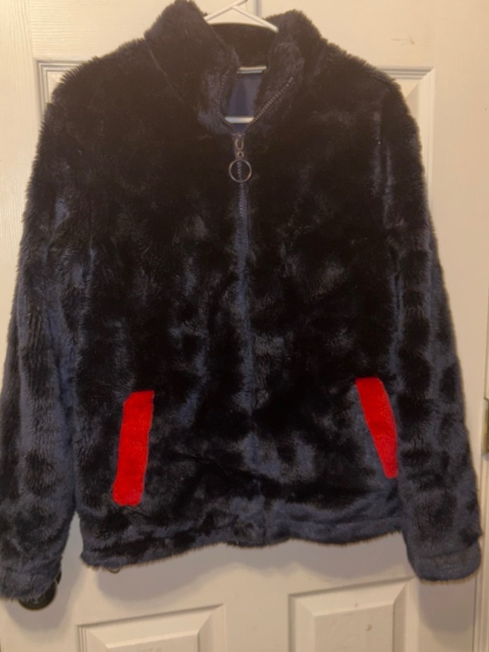 FILA Navy Coat with Faux Fur Collar and Logo Tag
